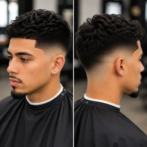 Man with a goatee paired with a taper fade haircut, showing a chin-focused facial hair style with clean fade sides