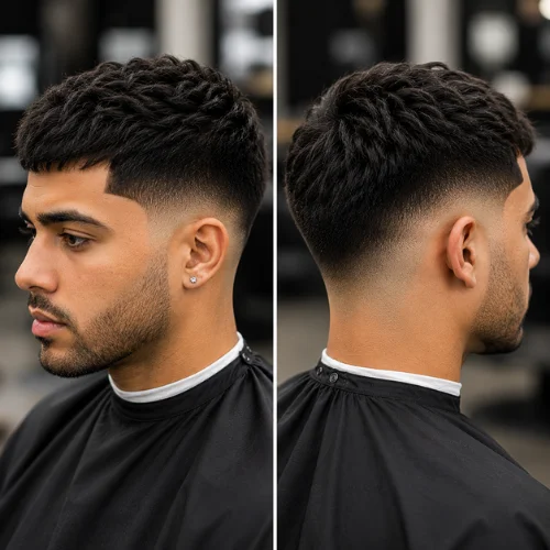 Man with light stubble paired with a taper fade haircut, showing a low-maintenance rugged look